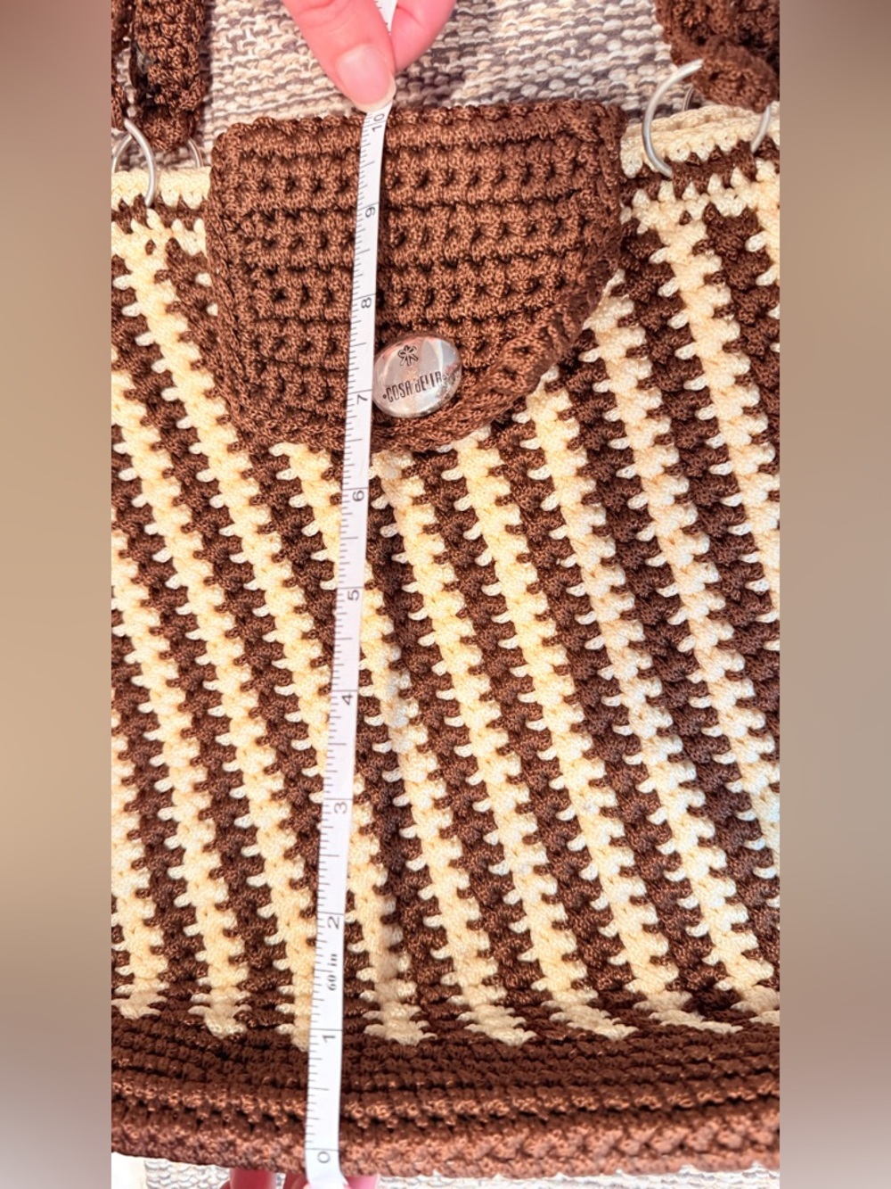 Hand-Crocheted Brown & Cream Tote Bag - Picture 4 of 7